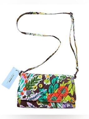 Vera Bradley Evening Garden Small Floral Crossbody Purse Red Green Blue Brown